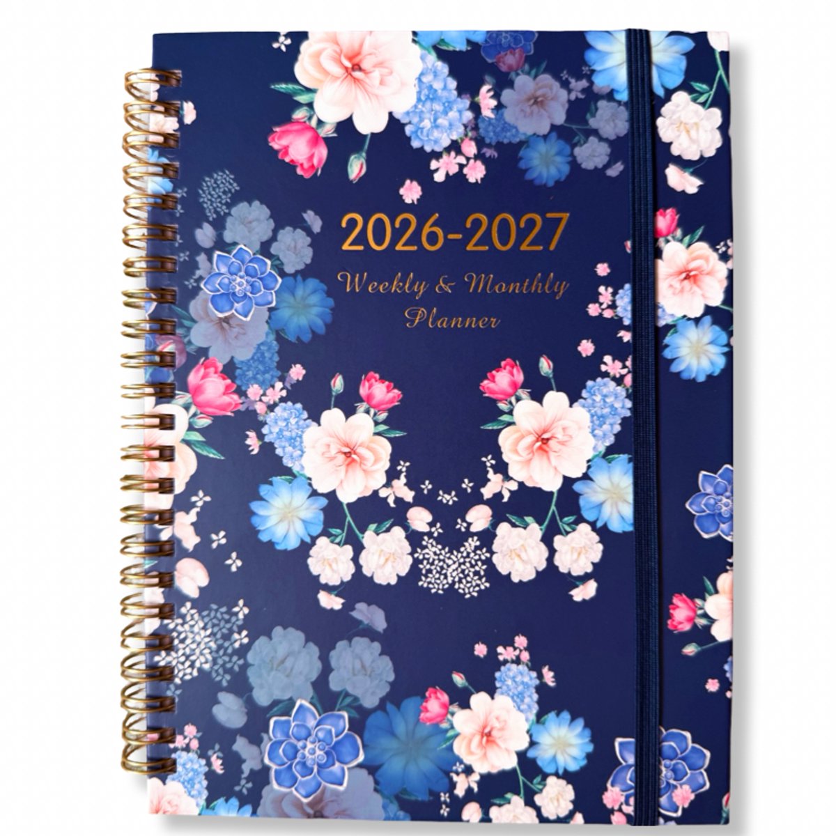 Feiy Roses Agenda - 2026-2027 - A5 formaat Schoolagenda - Spiraal - 1 week op 2 pagina's - Harde kaft - Met Elastiek