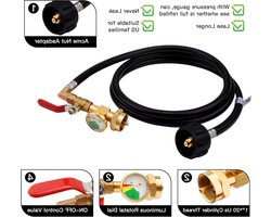 36"/3FT propaan navuladapterslang met manometer, propaanregelaar met aan/uit regelklep, 350PSI hogedruk campinggrill (QCC/type 1 inlaat) 1 lb propaantank adapter connector (3FT)