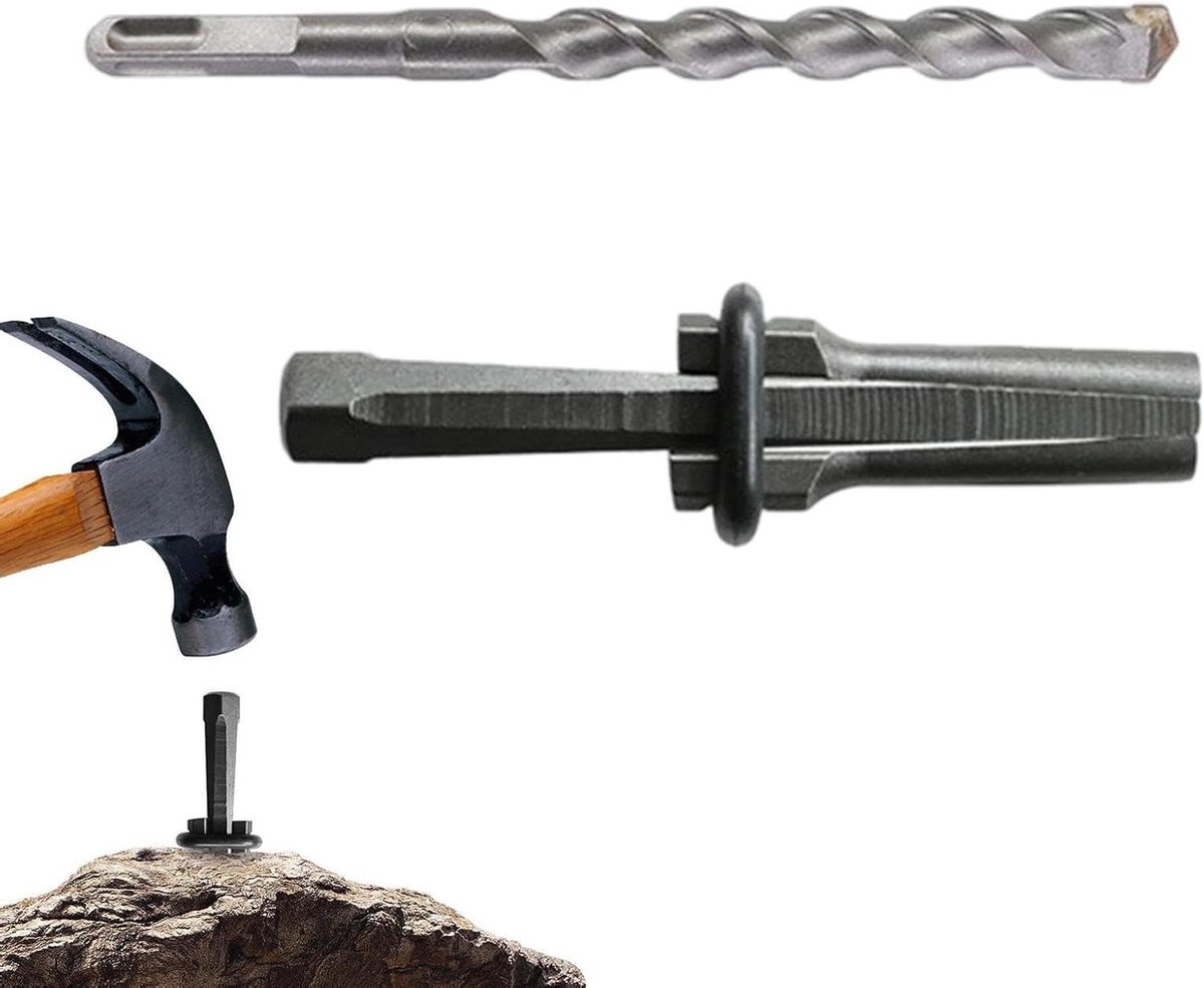 Steensplijtwiggen Set - Kalksteen Splijter - Hard Materiaal Breken - Boorhamer Compatibel - 20 cm Lengte - Metaal