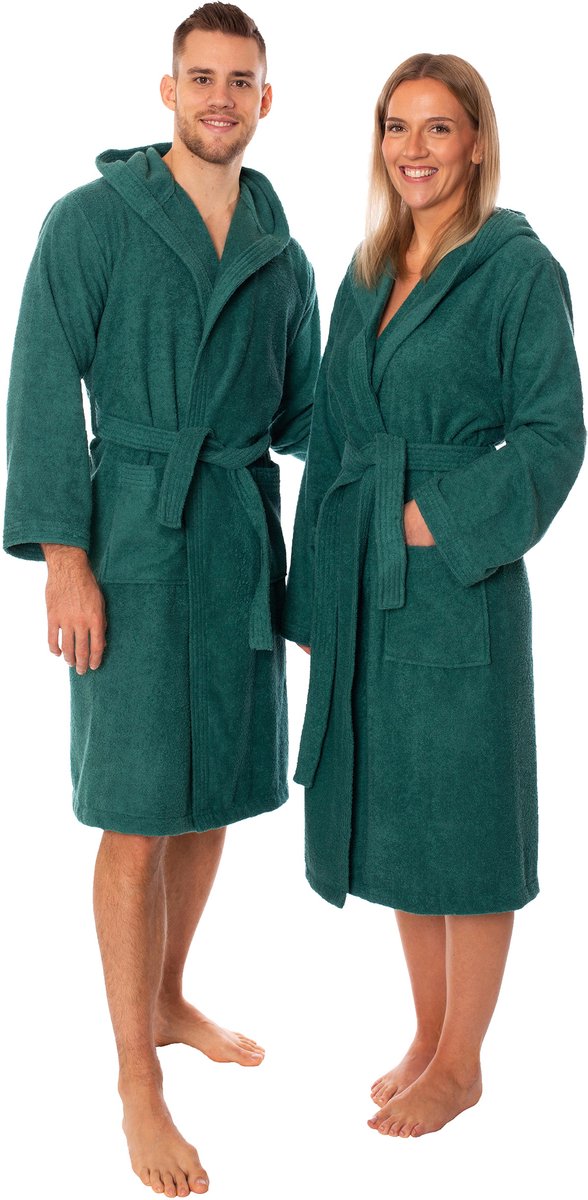 Lavea® Badjas Dames & Badjas Heren van 100% Katoen – Zachte Badjas van Badstof met Capuchon, Unisex Design, Ideaal voor Sauna & Thuis - M - Smaragd