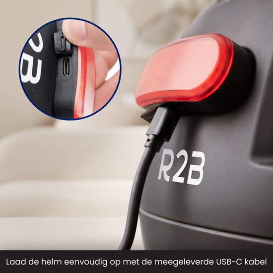 R2B Fietshelm - Speed Pedelec Helm + Extra Transparant Vizier - Maat S - 51-55 cm - LED Verlichting - Snorfiets Helm - Fietshelm Volwassenen Elektrische Fiets - Fatbike Helm — afbeelding 4