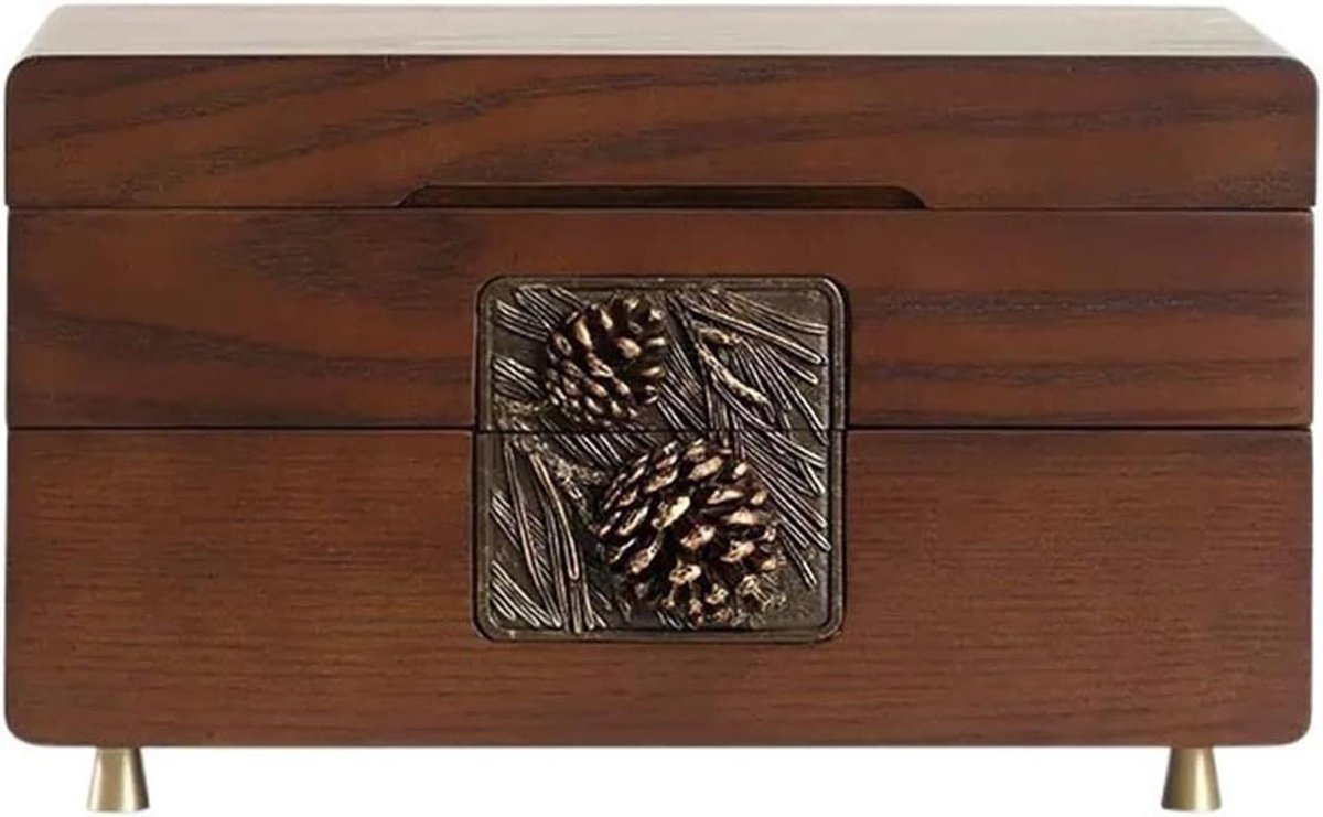 Juwelendoos - Opbergdoos Sieraden - Sieraden Organiseren - Grote Houten Lade - 30x20x17.5cm - Houtkleur