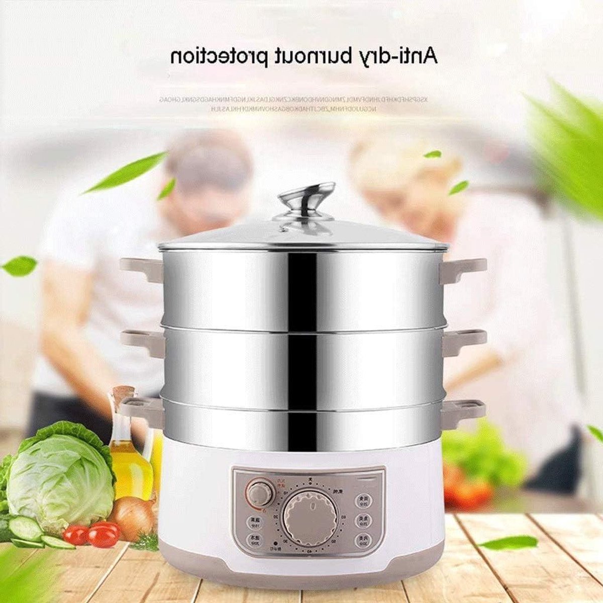 Multi-Cooker - Stoompan Elektrisch - Gezond Koken - 3-laags Ontwerp - 13L - Zilver