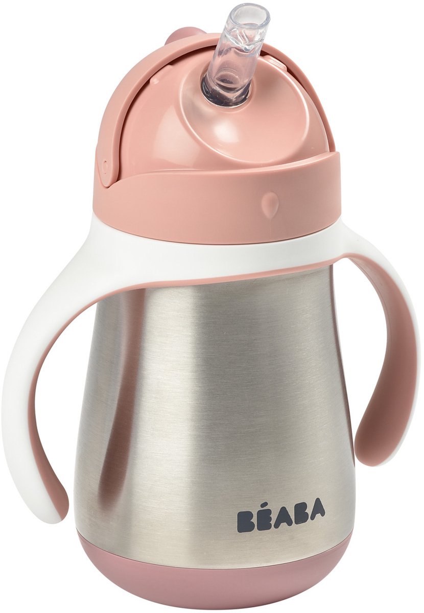 Béaba Rietjesbeker - Drinkfles - 250 ml - Dubbele Wand & Lekvrij - RVS - Vanaf 1 jaar - Roze