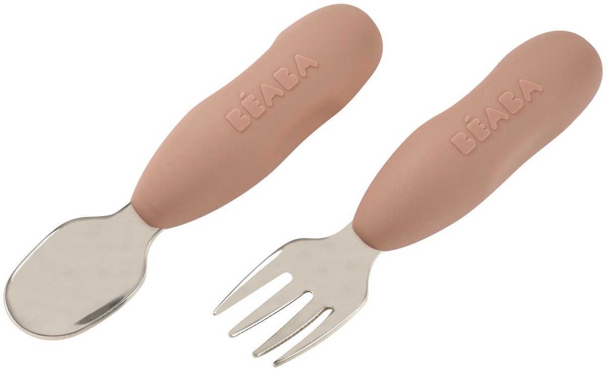 Béaba Bestekset – Leren Eten voor Peuters – Ergonomische Lepel en Vork – BPA-vrij – Antislip – Vanaf 12 Maanden