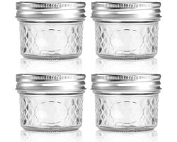 carmdering - Glazen Opbergpot - Weckpot - Luchtdichte Pot - Set van 4, 120 ml, 2,8×2,8×2,1 inch - Met metalen deksel met rubberen afdichtring - Lekvrij, stapelbaar - Voor overnight oats, jam, honing, noten en thee - Vaatwas- en vriezerbestendig