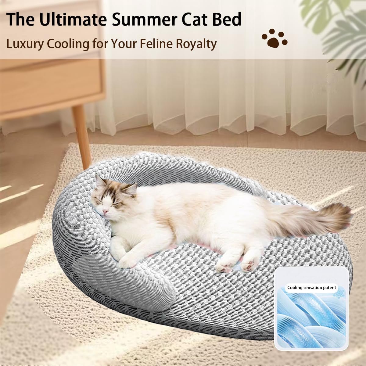 OLOEY Zomers verkoelend kattenbed voor binnenkatten-orthopedisch hondenbed met nekondersteuning-ademend en wasbaar huisdierbed met antisliponderkant-Rustgevend knuffelbed voor katten-honden-puppy's en kittens-Grijs(L) – foto 5
