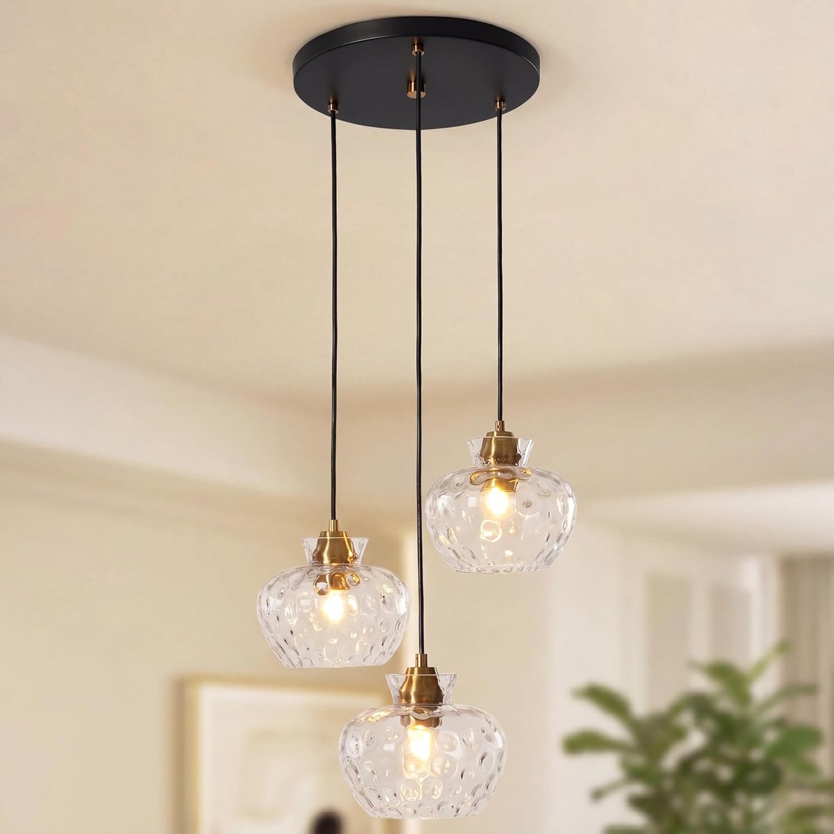 Tribesigns Moderne Hanglamp - Vintage Hanglamp met Geribbeld Glas - 3-lichts - E27 - Ø 20 cm - Hanglamp voor Eetkamer, Slaapkamer, Woonkamer