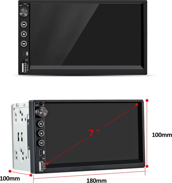 JUNSUN 7 inch 2DIN Autoradio met Draadloze Carplay & Android Auto - IPS Scherm (1024x600) + Achteruitrijcamera + Bedieningsknop + Installatieset + Microfoon + USB + FM Radio