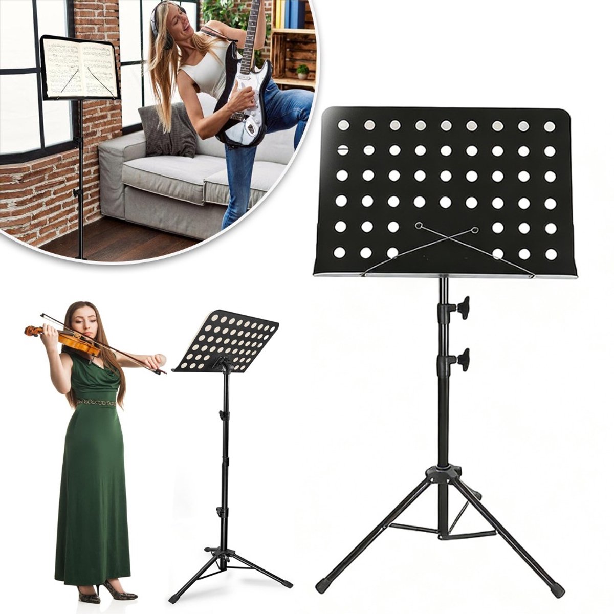150cm Bladmuziekstandaard - Hoge Muziekstandaard Voor Bladmuziek Hoge Stabiliteit - Verstelbare Draagbare Muziekstandaard Voor Gitaar Viool Ukelele