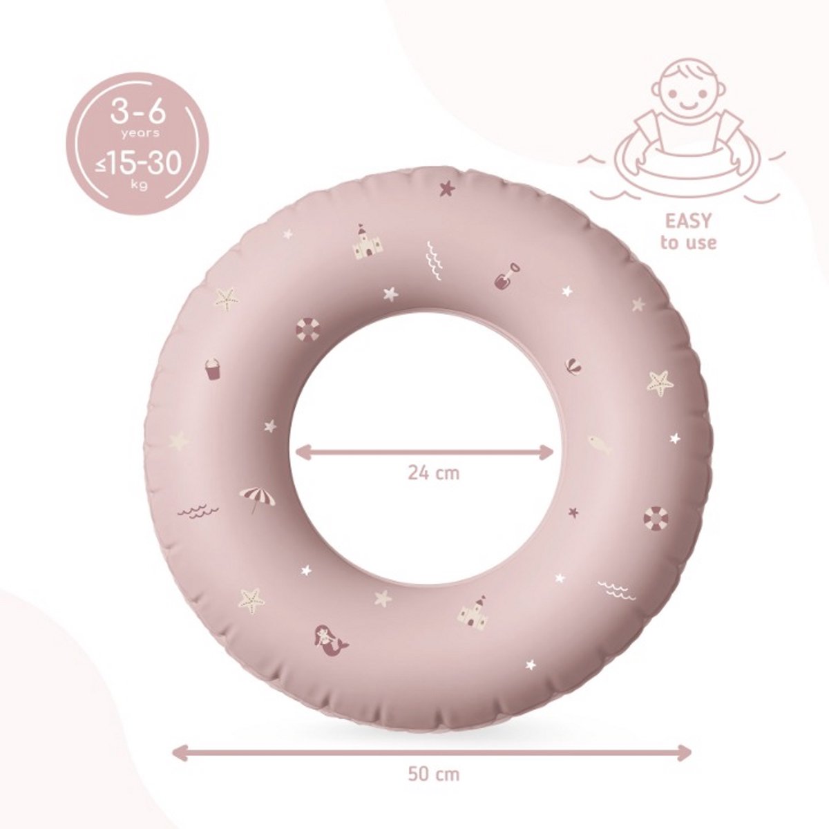 Sipo - Zwemband Kinderen - Opblaasbare Zwemring 50 cm - Zwemhulp voor Zwembad & Vakantie - Kinder Zwemband 3-6 Jaar - Water Speelgoed - PVC - 15-30 kg - Roze – foto 4