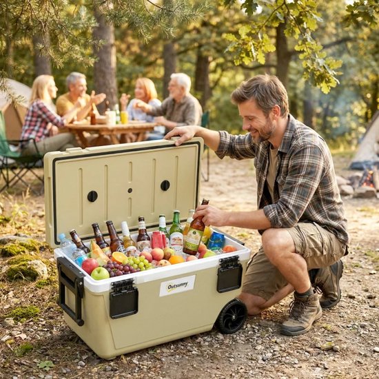 Compressor Koelbox - 70 L - houdt tot 72 uur Koel - Koelkast - Koeler met PU-schuimisolatie, Wielen, Aftapkraan & Handvat - Voor Auto & Huis - voor Boten, Campers en op Reis - Khaki van ZYLARO — afbeelding 4