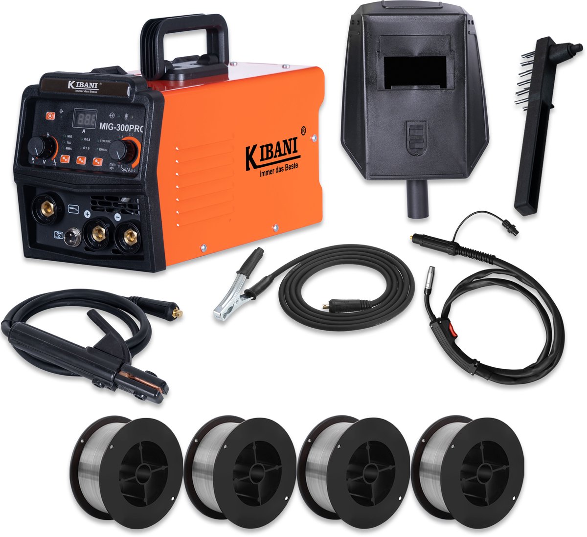 Kibani Lasapparaat MIG-300PRO - Incl. 4 Rollen Lasdraad - IGBT-Inverter-Technologie - Semi-Automatische Omvormer - Lasapparaat Elektrisch - MIG - MMA - TIG