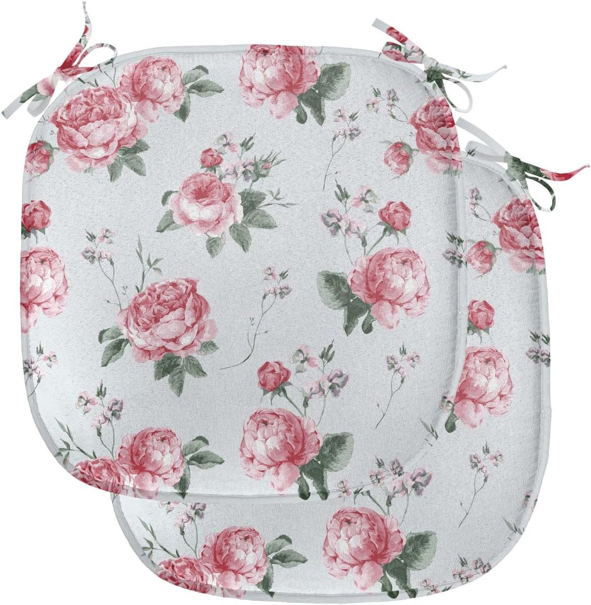 ABAKUHAUS rozenbekleding voor eetkamerstoelen, roze bloemen - Engelse flora, decoratief waterdicht kussen met banden voor keukenzitplaatsen, 40 cm x 40 cm, 2 pack, Reseda Green