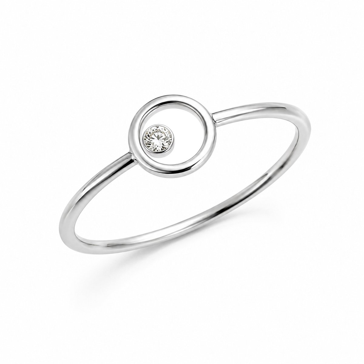925 Zilveren Ring met Zirkonia – Minimalistische Damesring met Open Cirkel – Fijne Solitaire Ring – Tijdloos Modern Design – Cadeau voor Verjaardag, Kerstmis, Moederdag of Valentijnsdag