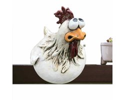 Grappige Tuinkip met Grote Ogen - Handgeschilderde Hars Kippen Buitenbeelden - Weerbestendige Tuindecoratie voor Hek, Bloempot en Balkon - Geestige Haan Ornamenten - 13 cm
