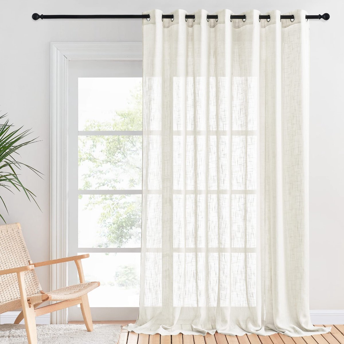 PONY DANCE Semi-transparante Kamerscherm Gordijn - Lichtbeige - 240 x 254 cm - Luxe Linnen