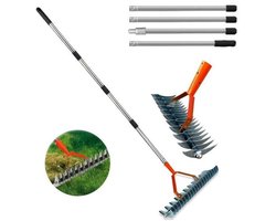 Handmatige grasschraper met handvat, 160 cm, multifunctionele graskam voor onkruid wieden en bemesten.