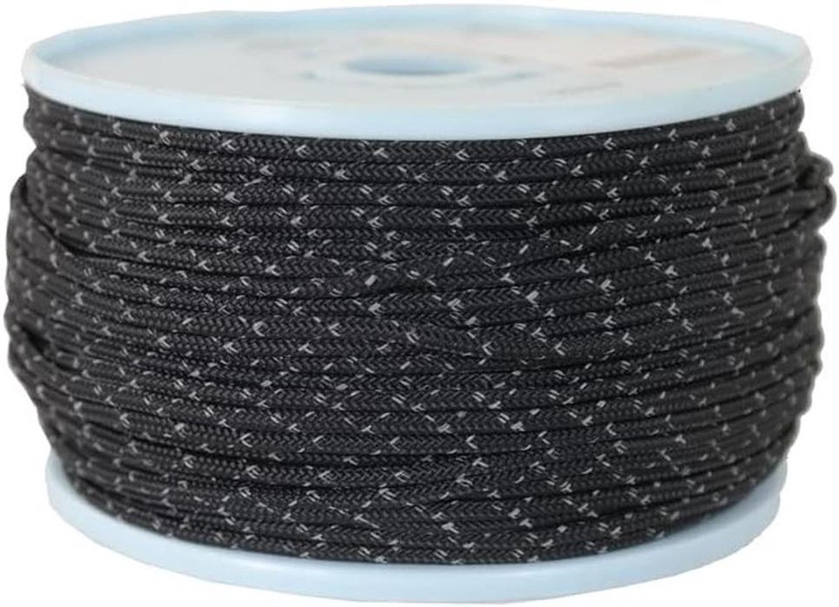Reflecterend Touw - Klimtouw Koord - Veelzijdig Gebruik - Gemaakt in Duitsland - 3mm 100 Meter - Zwart