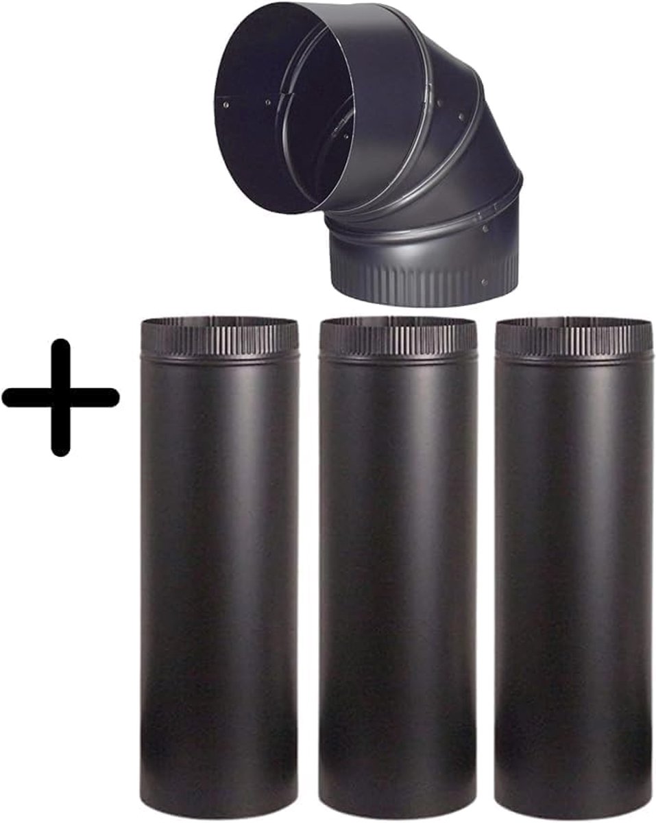 Gas Terrashaard -Bellavero Cast Iron Stove Pipes 3 Straight + 1 Elbow | Durable High-Heat Resistant Chimney Pipes for Wood & Coal Burning Stoves | Cabin, Village House & Outdoor Heating Accessory | Schwarz