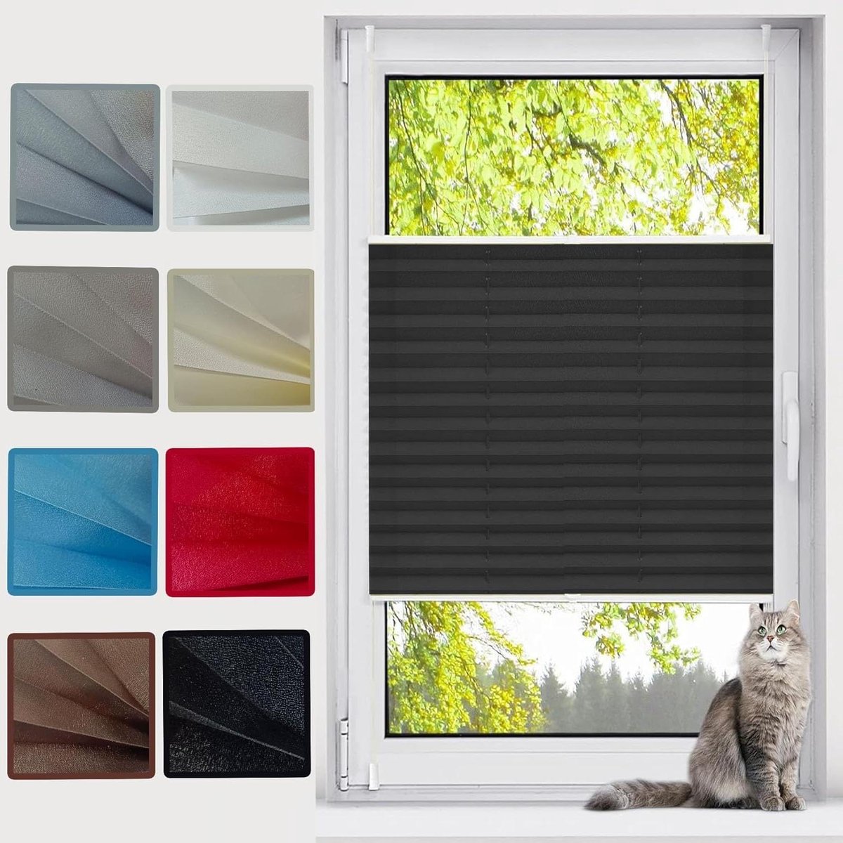 Plisségordijn - Geplooide jaloezie - Raambekleding - Montage zonder boren - 80 x 170 cm -