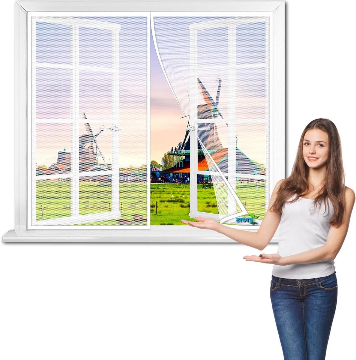 Horren voor raamen, upgrade magnetische horraam 90 x 150 cm met opbergtouw Schermgaasgordi