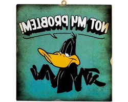 KUSTOM ART Muurschildering Muurdecoratie in vintage-stijl, serie cartoons Looney Toons Duffy Duck NOT My Problem. Verzameldruk op hout, 23 x 23 cm.