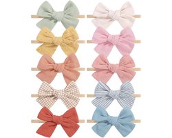 doboi 10Pcs Baby Meisjes Hoofdbanden Haarstrikken Nylon Katoen Linnen Haarbanden Handgemaakte Haaraccessoires Voor Pasgeboren Baby Peuters Klein Meisje en Kinderen 3.5Inches