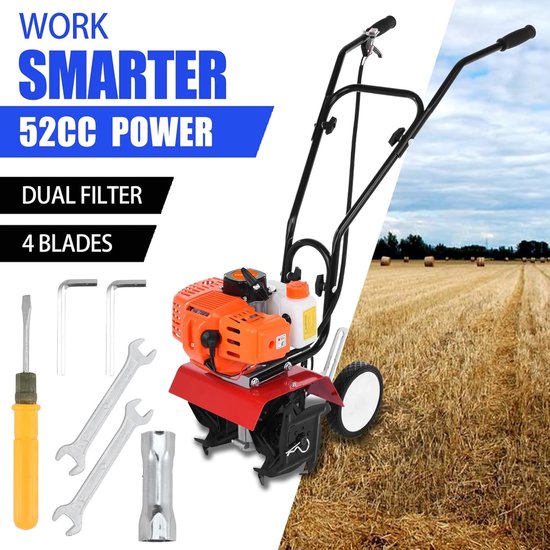 Tuinfrees Motor - Bodemwoeler Grondwoeler - Bodem Bewerken - Krachtige 52cc Motor - 94x82x30 cm - Oranje — afbeelding 4