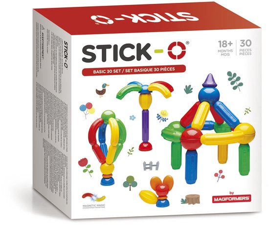 Stick-O Basic Set - Magnetisch Bouwspeelgoed - 30-delig - Montessori Speelgoed - vanaf 18 maanden