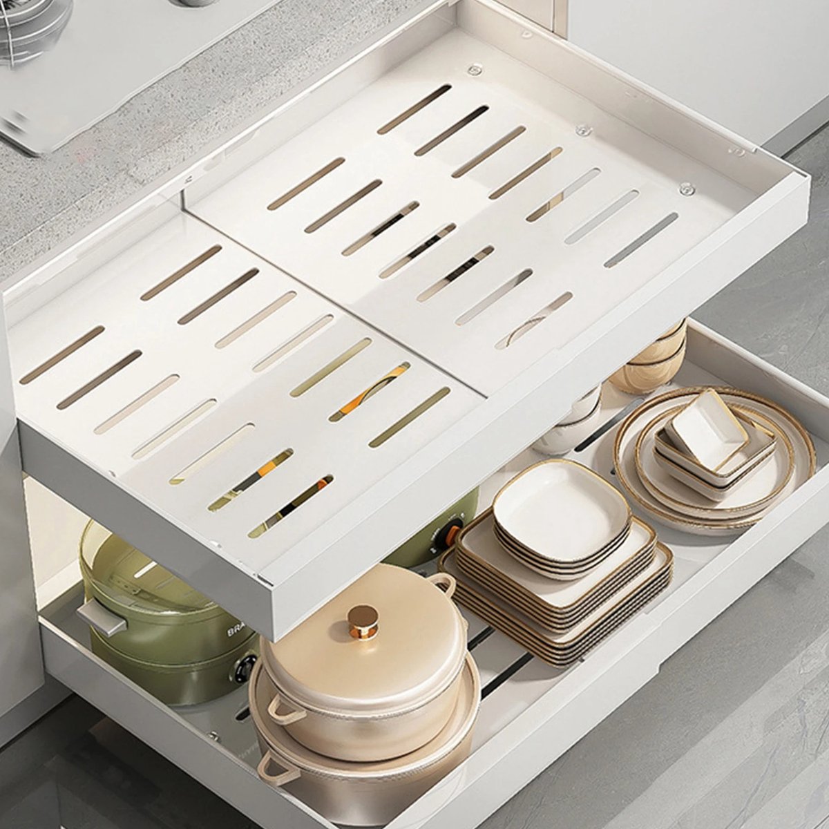 Uittrekbare keukenkast organizer - 32 - 52 cm - verstelbaar - voor kruiden en servies