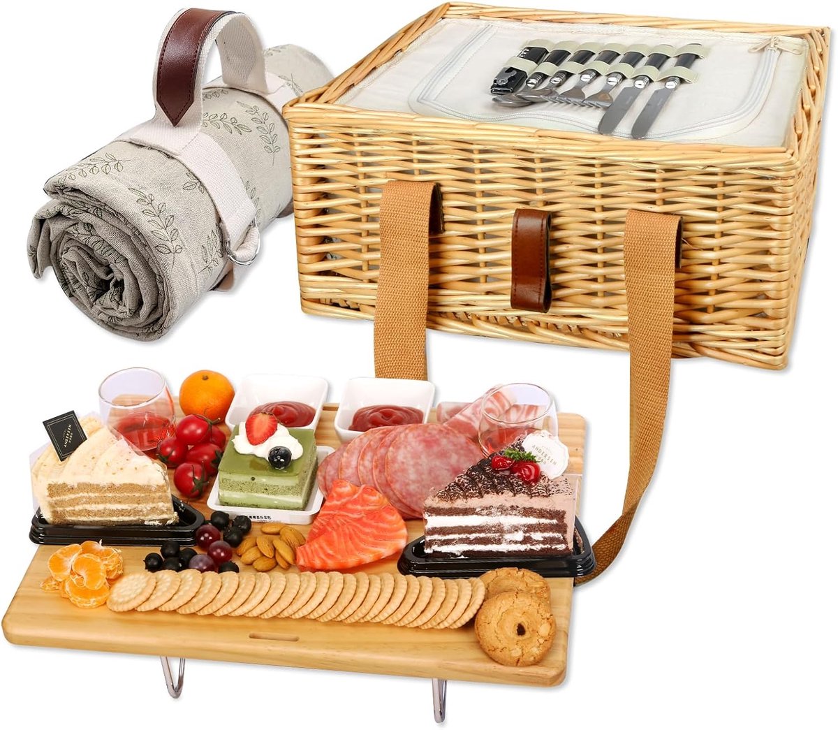 Picknickmand met Mini-Picknicktafel en Geïsoleerde Koeltas - Picknick Mandje - Boodschappenmand - Fruitmand - Winkelmand - Rieten Mand - Wilgenhout - Bruin - 20L - van Imperatoris