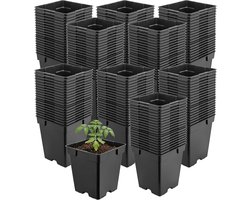 Vierkante Bloempot - Kweekpot Plantenbak - Zaaien Kweken Verpotten - Met Drainagegaten - 11x11x12 cm - Zwart