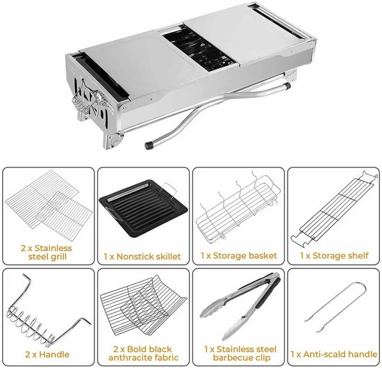 Seth Select Houtskoolgrill - Draagbare Houtskoolgrill RVS - Opvouwbare BBQ Camping Grill met Zijvleugels - Antiaanbak Rooster & Verstelbare Ventilatie van Merkloos — afbeelding 5