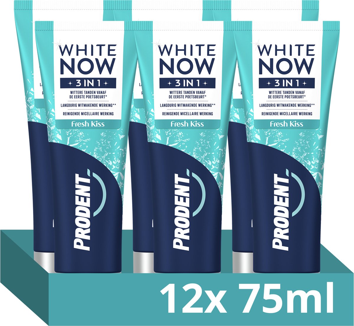 Prodent White Now Tandpasta - 3-in-1 Fresh Kiss - met langdurig witmakende werking** en micellaire reiniging - 12 x 75 ml
