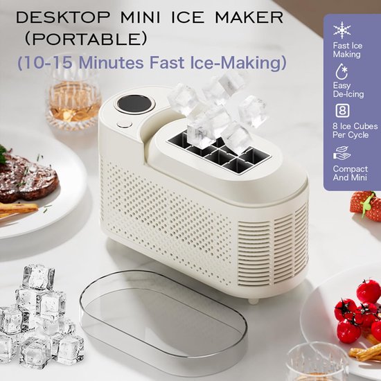 IJsblokjesmachine Aanrecht - Mini IJsmaker - Drankjes Koelen - 8 IJsblokjes in 10 Min — afbeelding 2