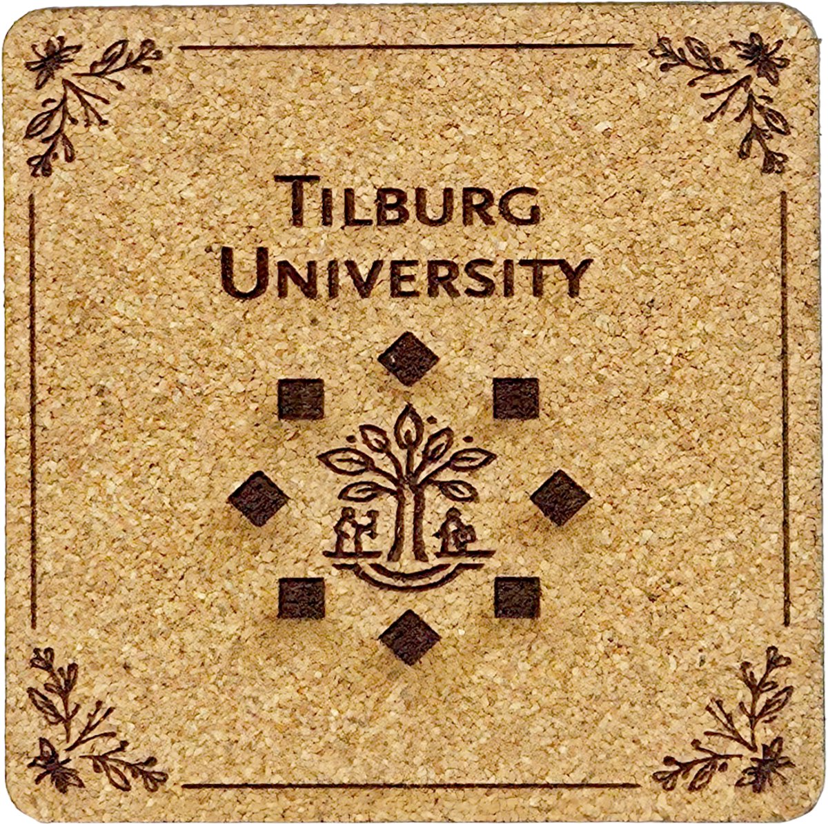 Kurken Onderzetter Tilburg University - Glazen Onderzetters - Gegraveerd - Tilburg University