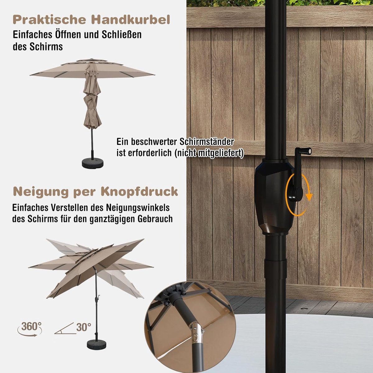 Parasol met LED Verlichting 200x211 cm – Depauwonen Kantelbare Tuinparasol met Zwengel, UV-bestendig, Aluminium Frame, Draagbaar & Windbestendig – Zwarte Parasol voor Balkon, Tuin, Strand & Terras ...
