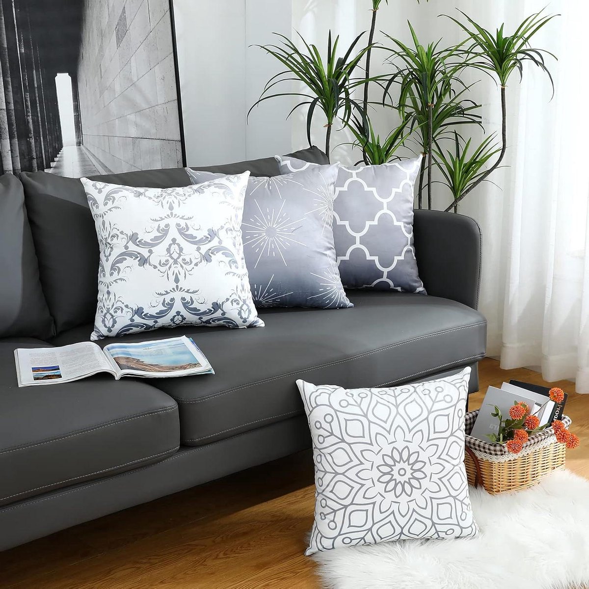 Kussenslopen Set - Kussenhoezen Vierkant - Woonkamer Decoratie - Verborgen Ritssluiting - 60x60 cm - Grijs