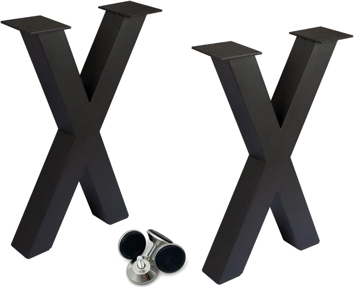 Tafelpoten Set - X-vorm poten - Meubelprojecten - Zwaar belastbaar - 40cm Hoog - Zwart