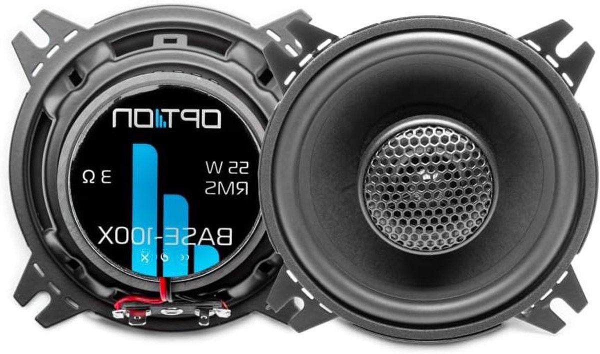 Option BASE-100X - 2-weg 10 cm coaxiaal luidsprekersysteem - 3 ohm, 84dB, 55 watt RMS - 1 paar auto-luidsprekers