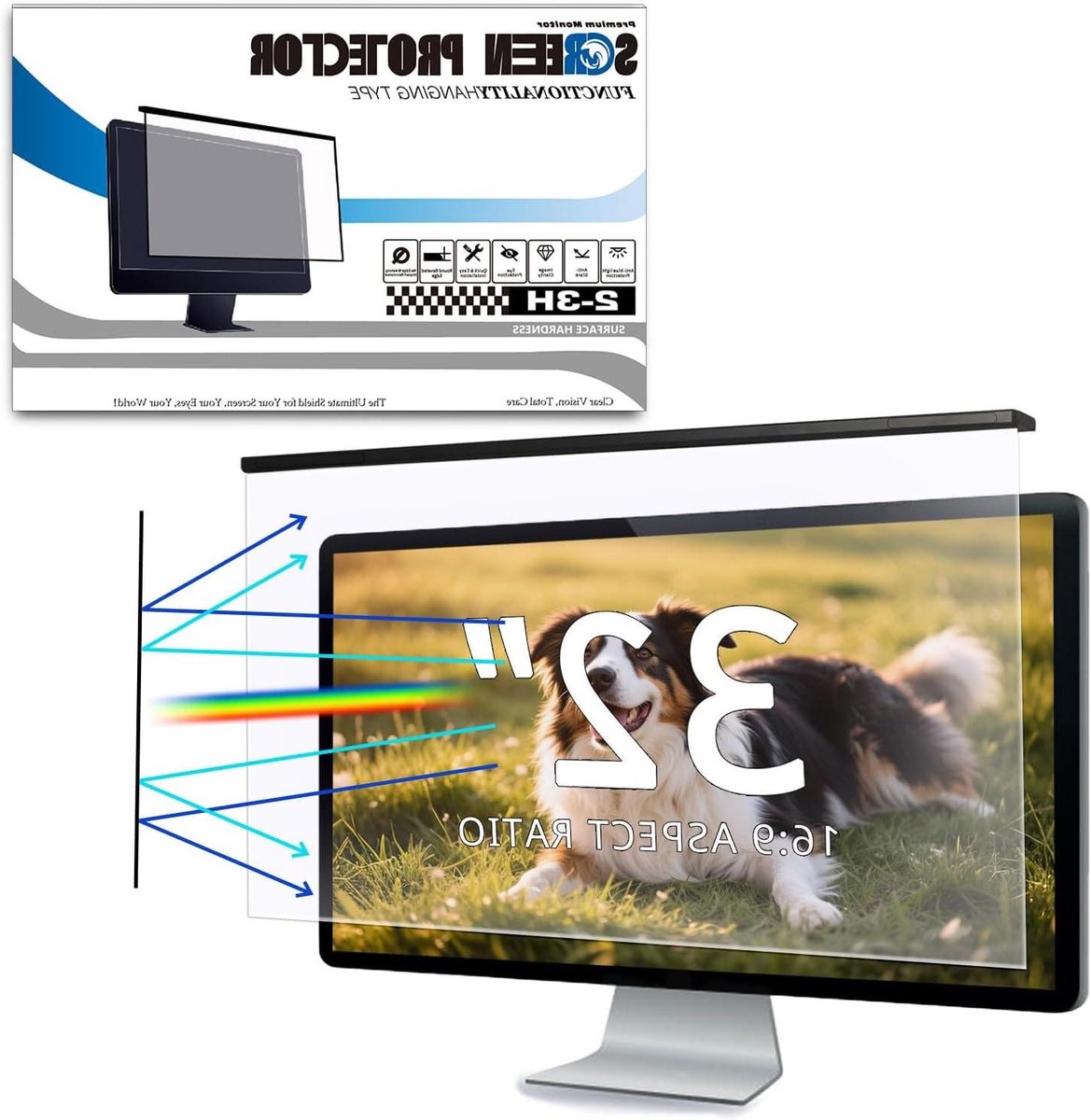 Schermbescherming Monitor - Blauwlichtfilter - Oogcomfort Vergroten - Hangend Ontwerp - 730 mm Breed - Transparant