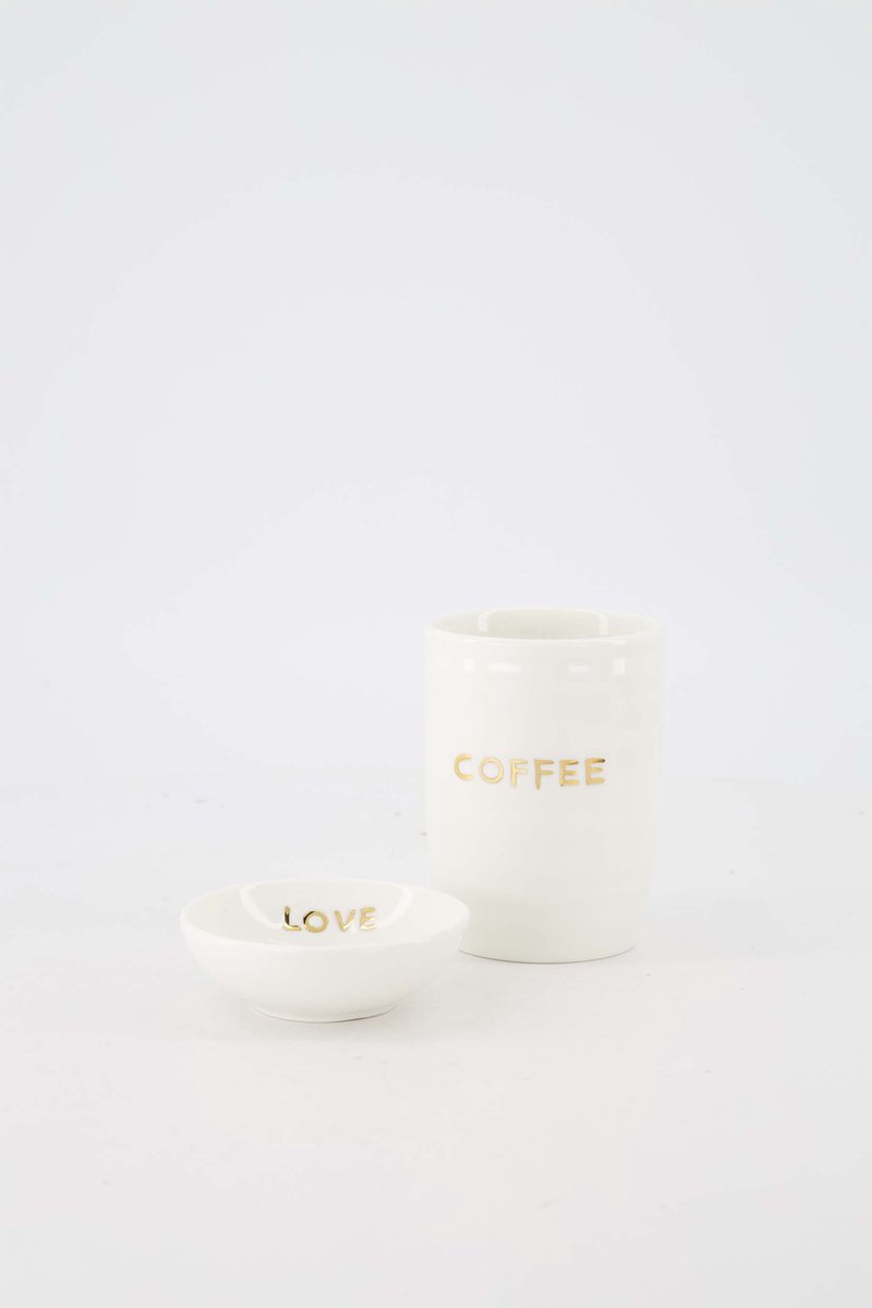 Zusss Set Van Een Koffiemok Coffee Met Dipschaaltje Love In Gouden Letters - Verjaardag - Cadeau Dames Keramiek White / Gold