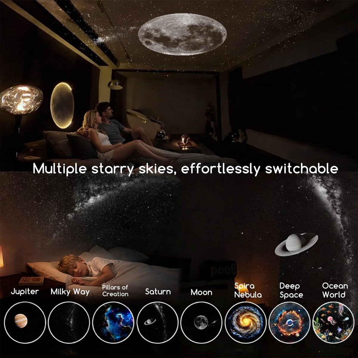 Kraftverdia 2-in-1 Galaxy Projector Sterren Nachtlampje - Sterren Projector met 12 Films - Dimbare LED Lamp met 360° Rotatie en USB - Voor Slaapkamer, Auto en Kinderkamer – foto 5