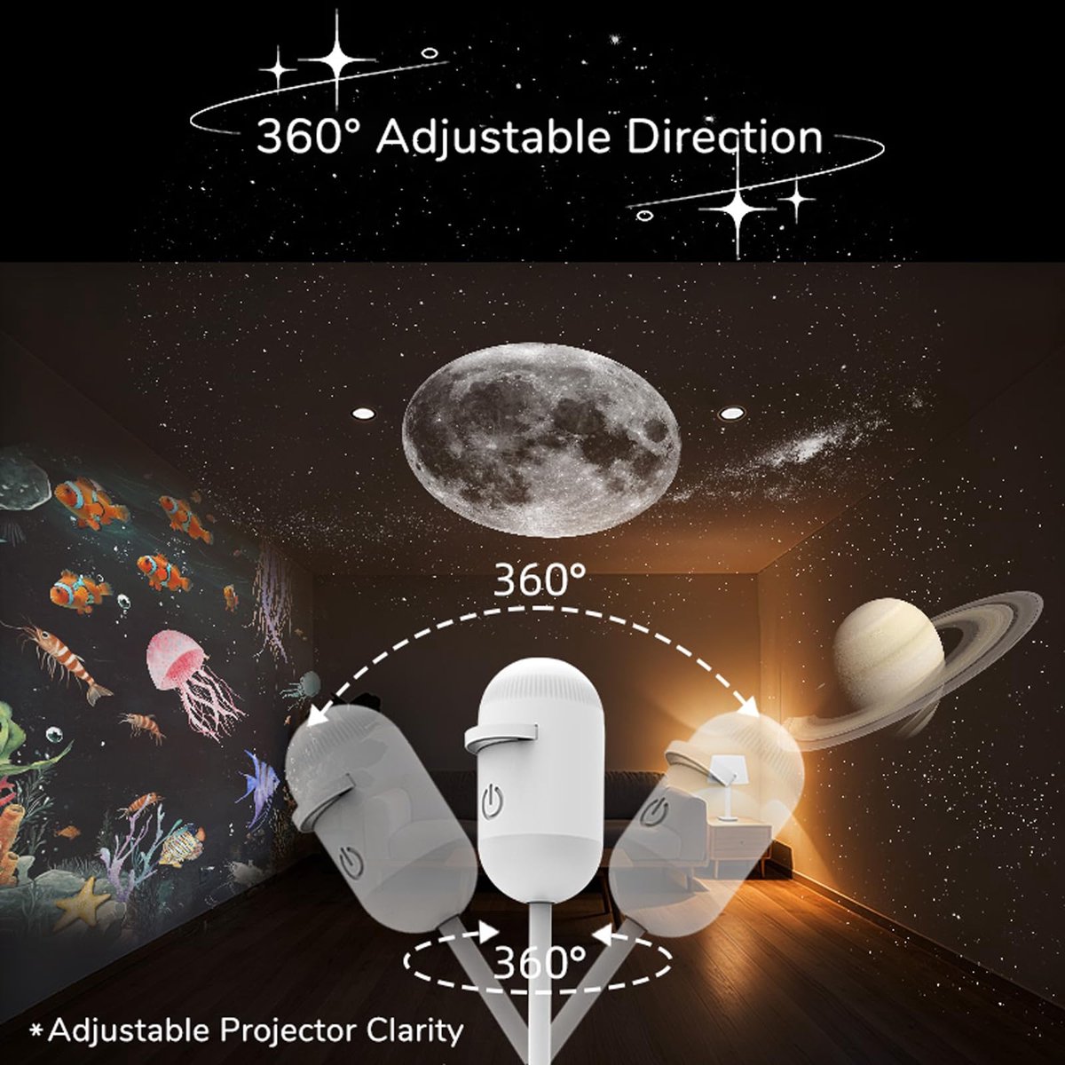 Kraftverdia 2-in-1 Galaxy Projector Sterren Nachtlampje - Sterren Projector met 12 Films - Dimbare LED Lamp met 360° Rotatie en USB - Voor Slaapkamer, Auto en Kinderkamer – foto 3