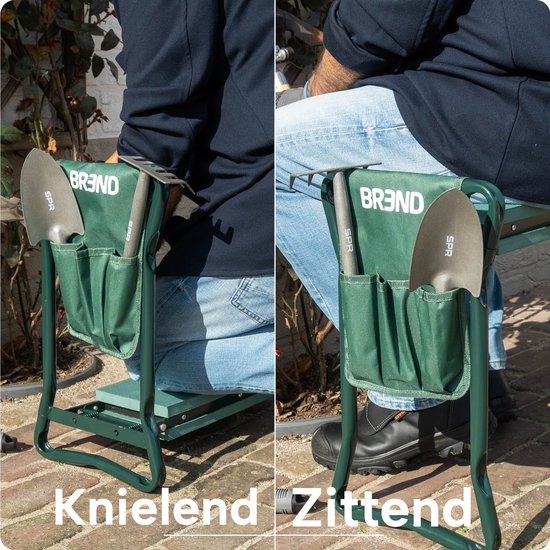 Outsunny 2-in-1 Kniebank – Inklapbare Tuinkruk Met Gereedschapstas En EVA-kussens – 58x28x49 Cm