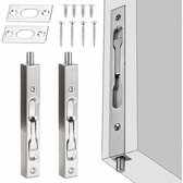 Schuifgrendel - Verborgen grendel - Schuifgrendel met verborgen sluiting - Grendellengte 15 cm - Roestvrij staal - Geschikt voor houten deuren, ramen en kasten - Inclusief schroeven - Zilver - 2 stuks