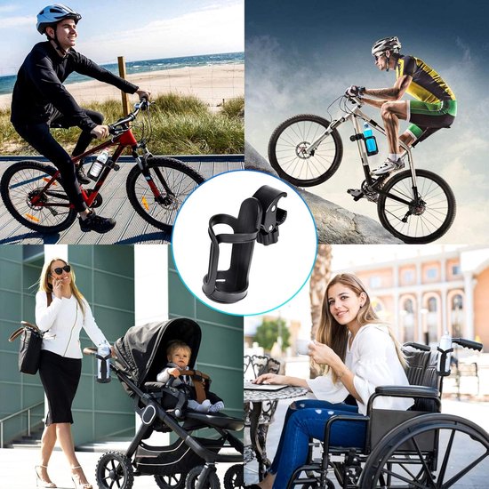 Fleshouder Fiets - Bekerhouder Kinderwagen - Drinken Meenemen - 360 Graden Draaibaar - 7 x 6 x 14 cm - Zwart — afbeelding 3