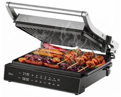 Olvy Contactgrill PRO - Uitneembare PFAS-vrije platen - 180º Uitklapbaar - Vaatwasserbestendig - Met Temperatuurregeling - Panini - Croque Monsieur Toestel - Grill Apparaat - Tosti Ijzer - Apparaten