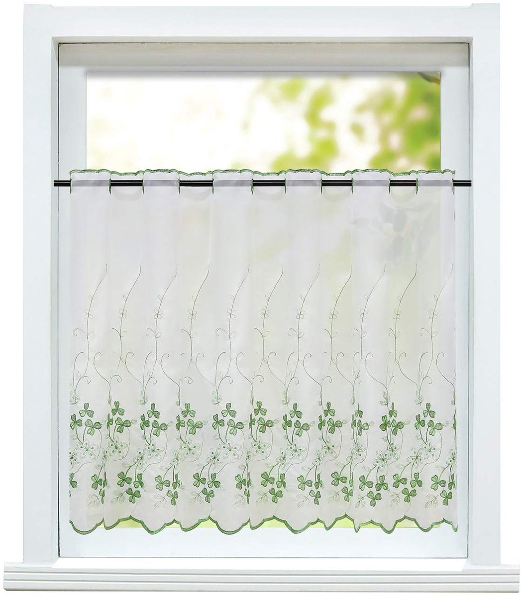 Ibenzoa Vitrage Bistrogordijn - Transparant - 75x110 cm - Polyester - Groen Groen;Wit